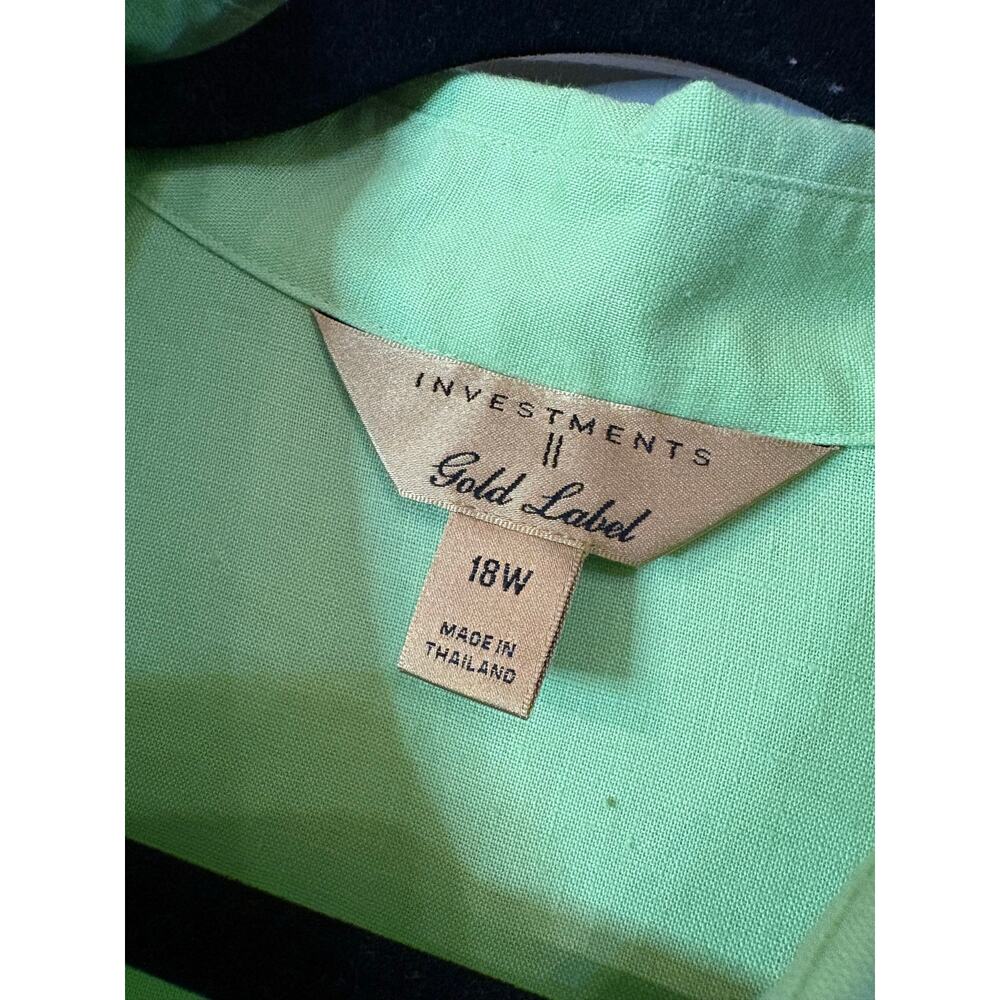 Investments Gold Label 18W Lime Green Button-Down Shirt 100% Hemp Cargo Pockets - Picture 3 of 5